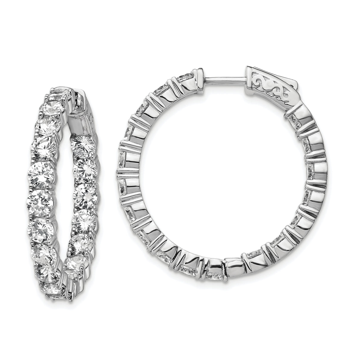 Sterling Shimmer Sterling Silver Rhodium-plated 36 Stone 3.75mm CZ In and Out Round Hinged Hoop Earrings