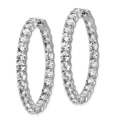 Sterling Shimmer Sterling Silver Rhodium-plated 50 Stone 3.75mm CZ In and Out Round Hinged Hoop Earrings