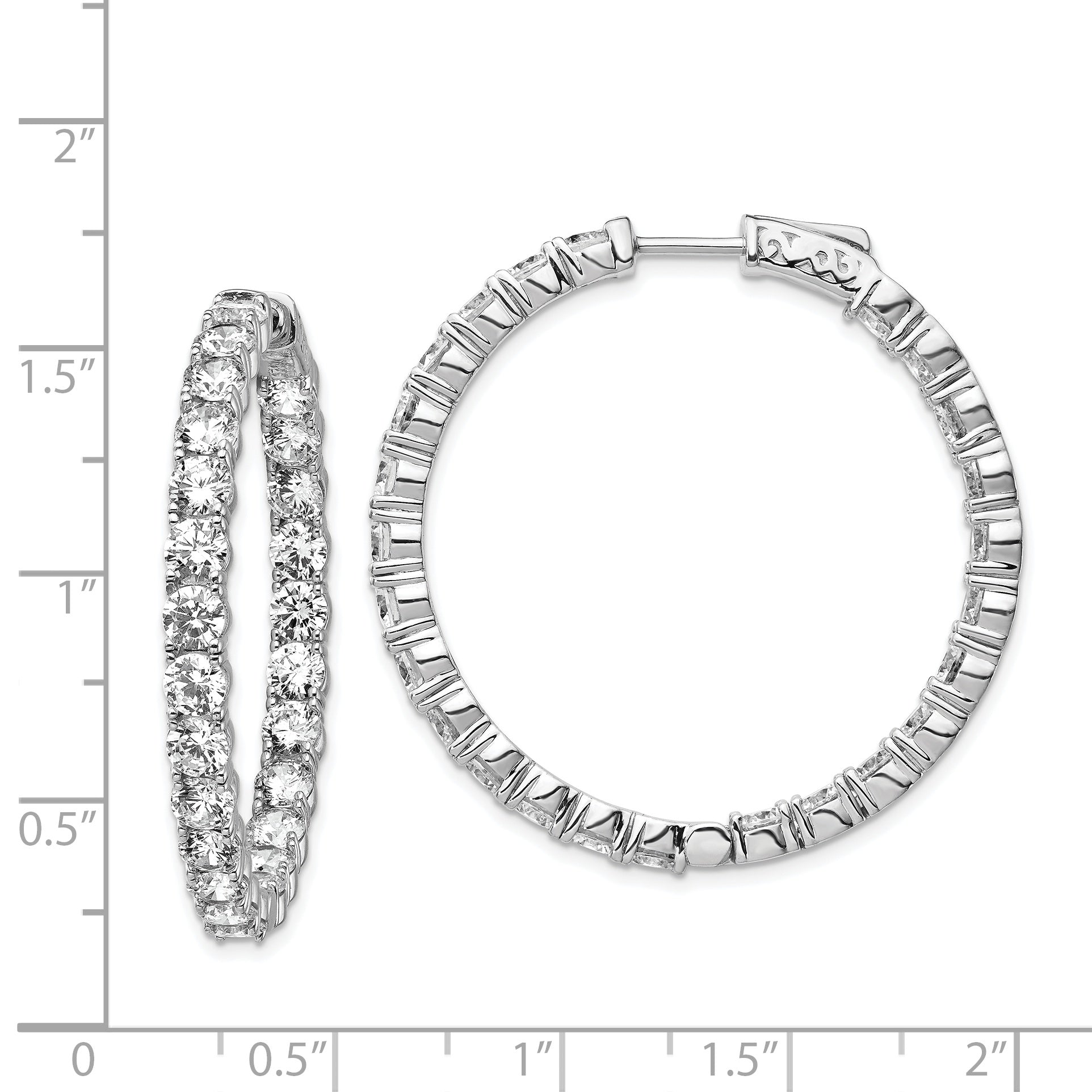 Sterling Shimmer Sterling Silver Rhodium-plated 50 Stone 3.75mm CZ In and Out Round Hinged Hoop Earrings