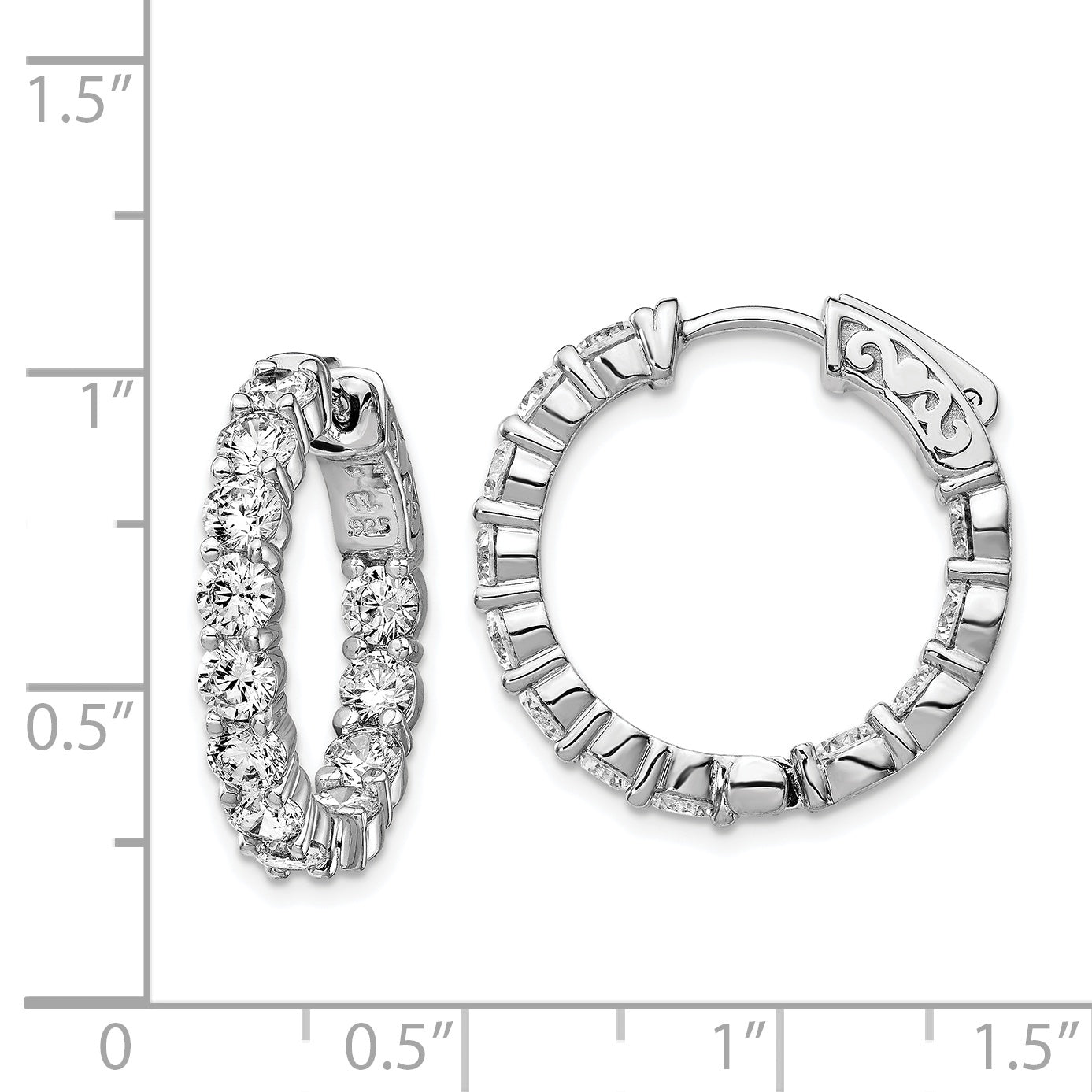 Sterling Shimmer Sterling Silver Rhodium-plated 24 Stone 3.5mm CZ In and Out Round Hinged Hoop Earrings