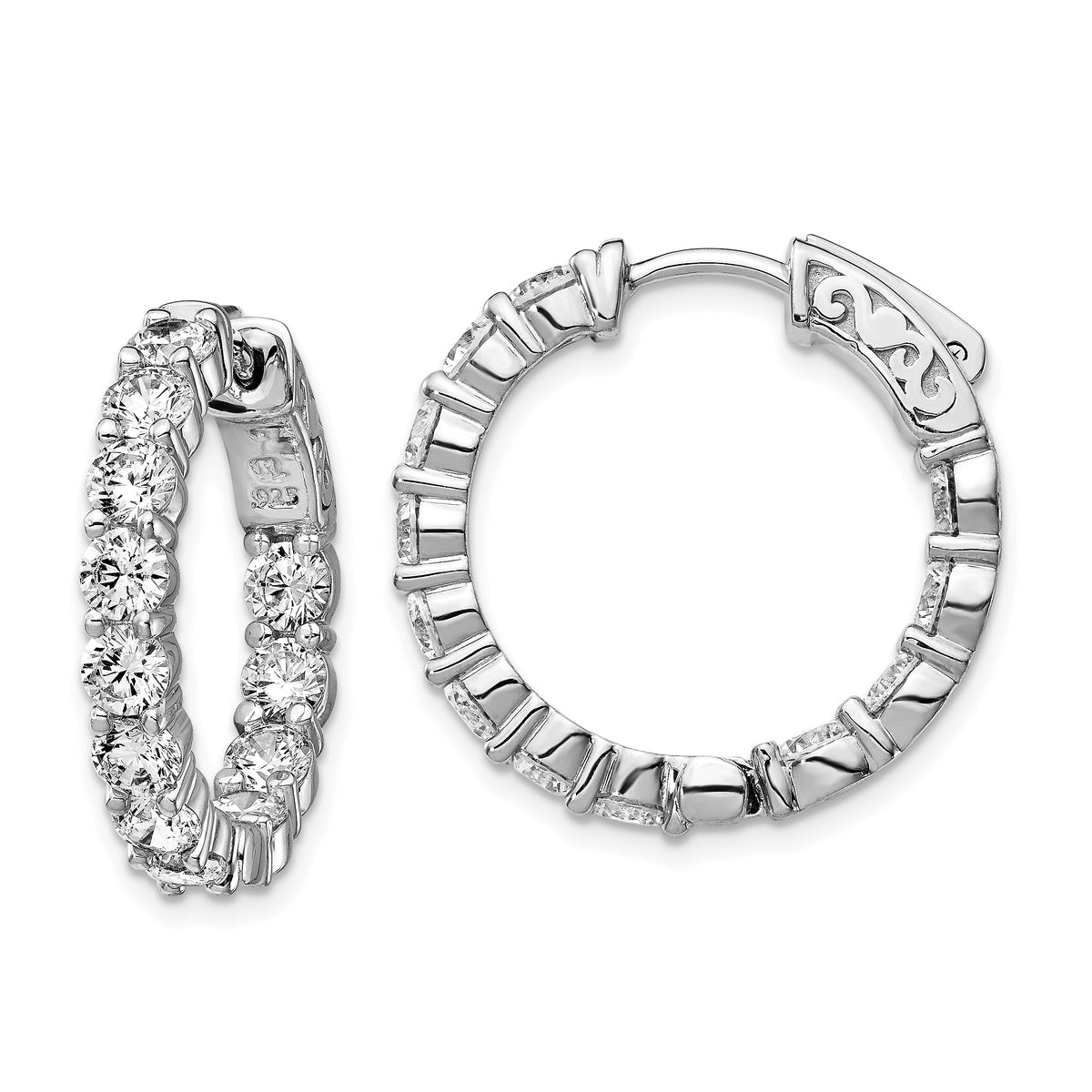 Sterling Shimmer Sterling Silver Rhodium-plated 24 Stone 3.5mm CZ In and Out Round Hinged Hoop Earrings