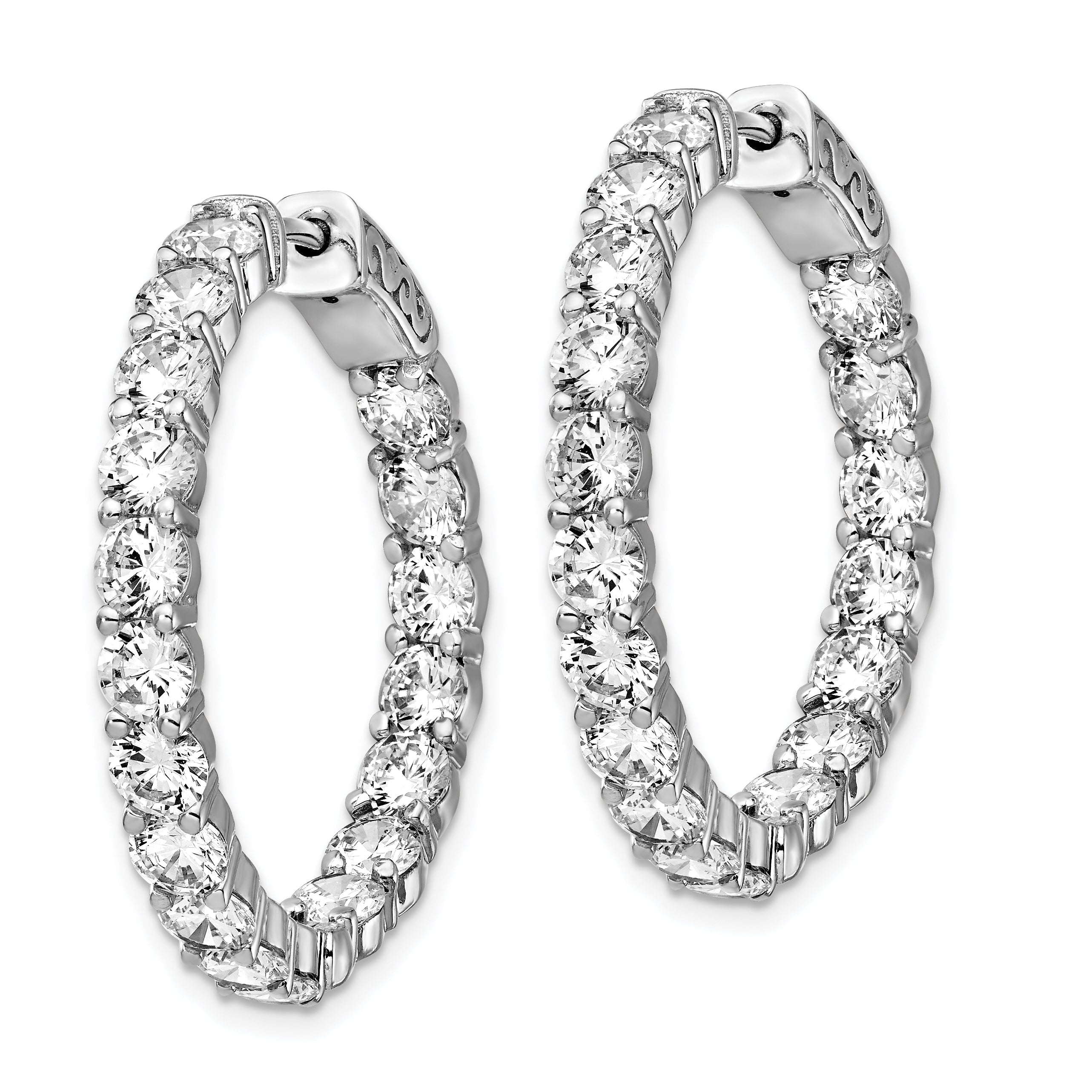 Sterling Shimmer Sterling Silver Rhodium-plated 36 Stone 3.5mm CZ In and Out Round Hinged Hoop Earrings