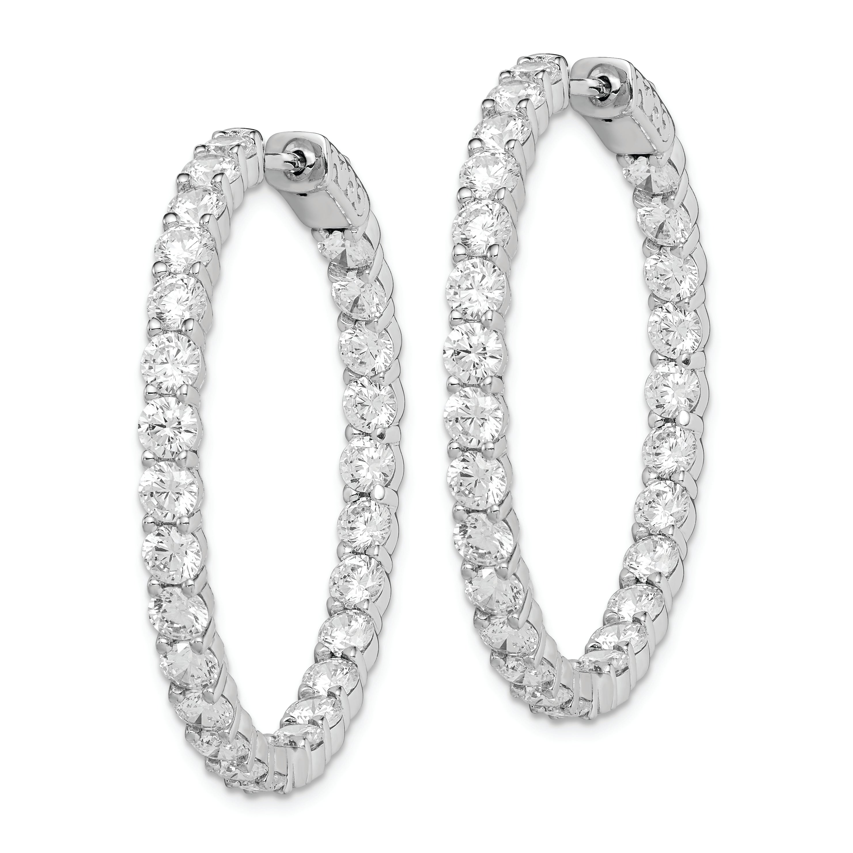 Sterling Shimmer Sterling Silver Rhodium-plated 52 Stone 3.5mm CZ In and Out Round Hinged Hoop Earrings