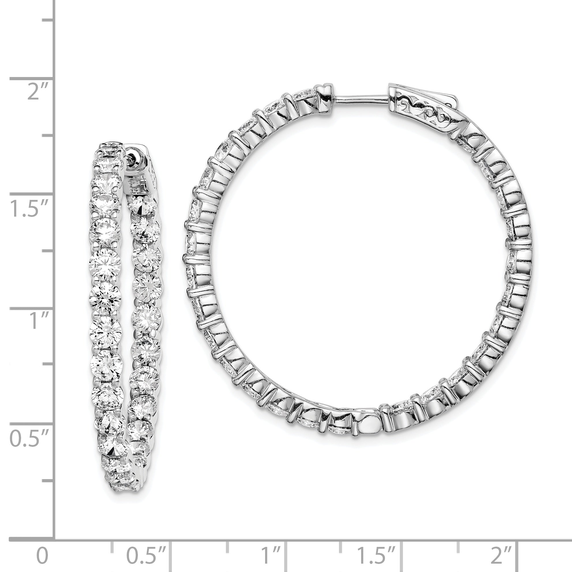 Sterling Shimmer Sterling Silver Rhodium-plated 52 Stone 3.5mm CZ In and Out Round Hinged Hoop Earrings