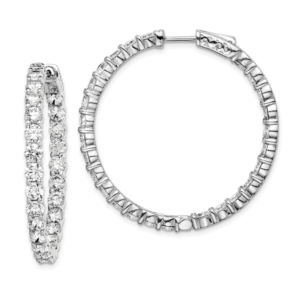 Sterling Shimmer Sterling Silver Rhodium-plated 52 Stone 3.5mm CZ In and Out Round Hinged Hoop Earrings