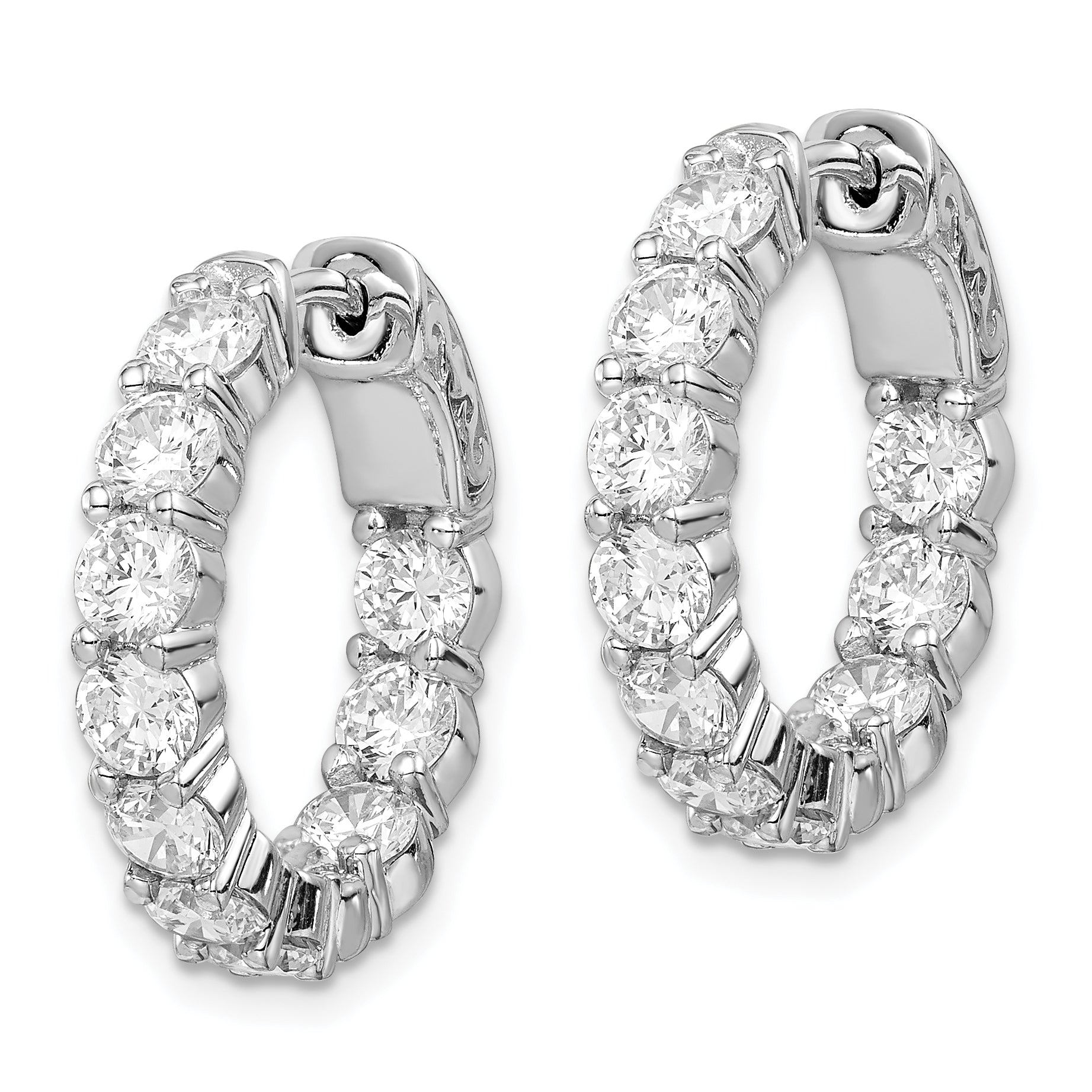 Sterling Shimmer Sterling Silver Rhodium-plated 20 Stone 3.75mm CZ In and Out Round Hinged Hoop Earrings