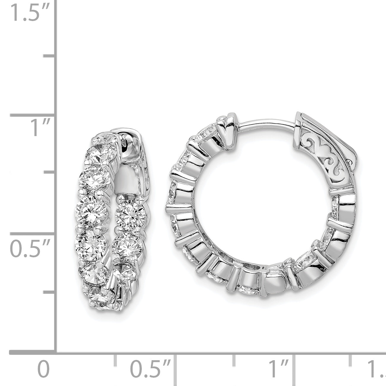 Sterling Shimmer Sterling Silver Rhodium-plated 20 Stone 3.75mm CZ In and Out Round Hinged Hoop Earrings