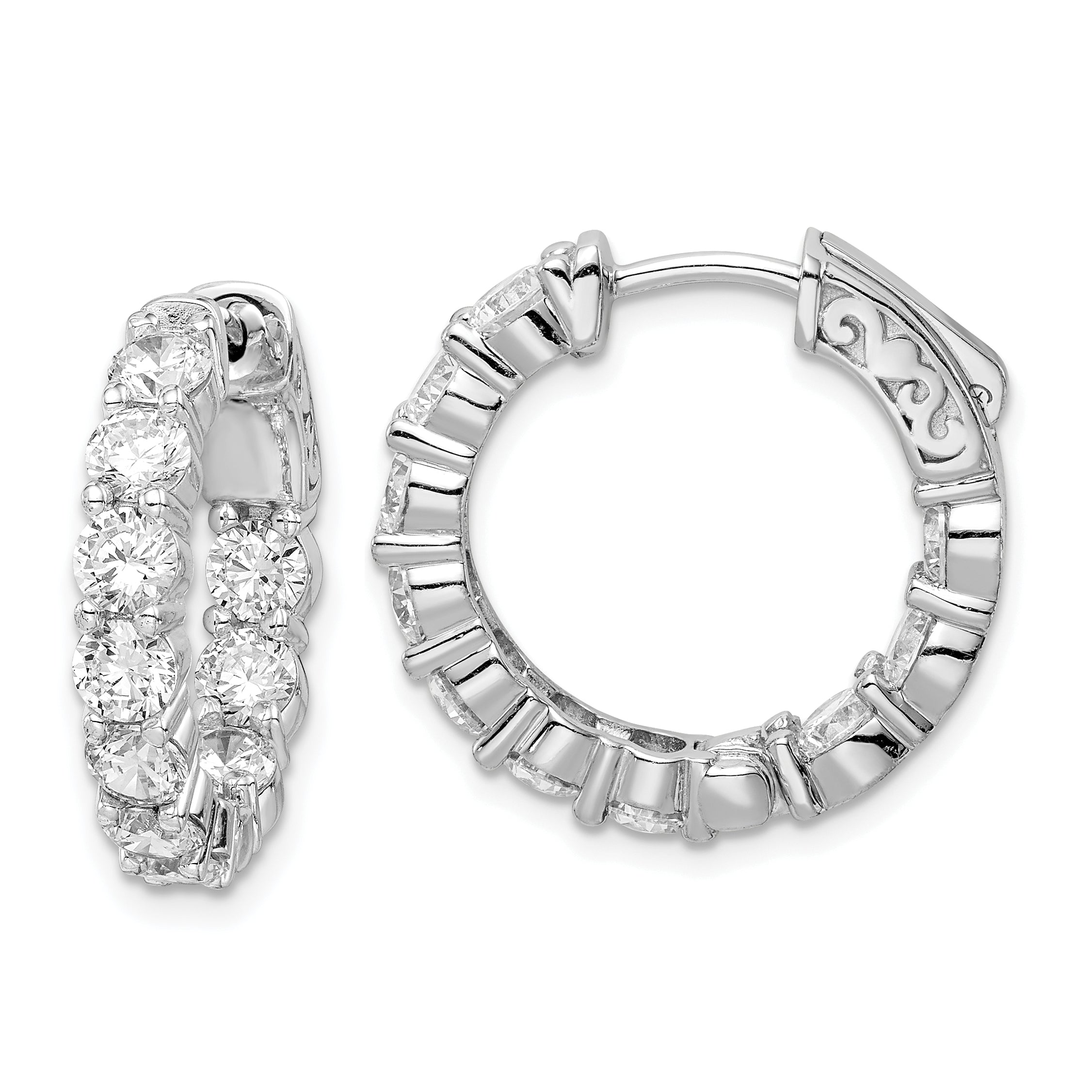 Sterling Shimmer Sterling Silver Rhodium-plated 20 Stone 3.75mm CZ In and Out Round Hinged Hoop Earrings