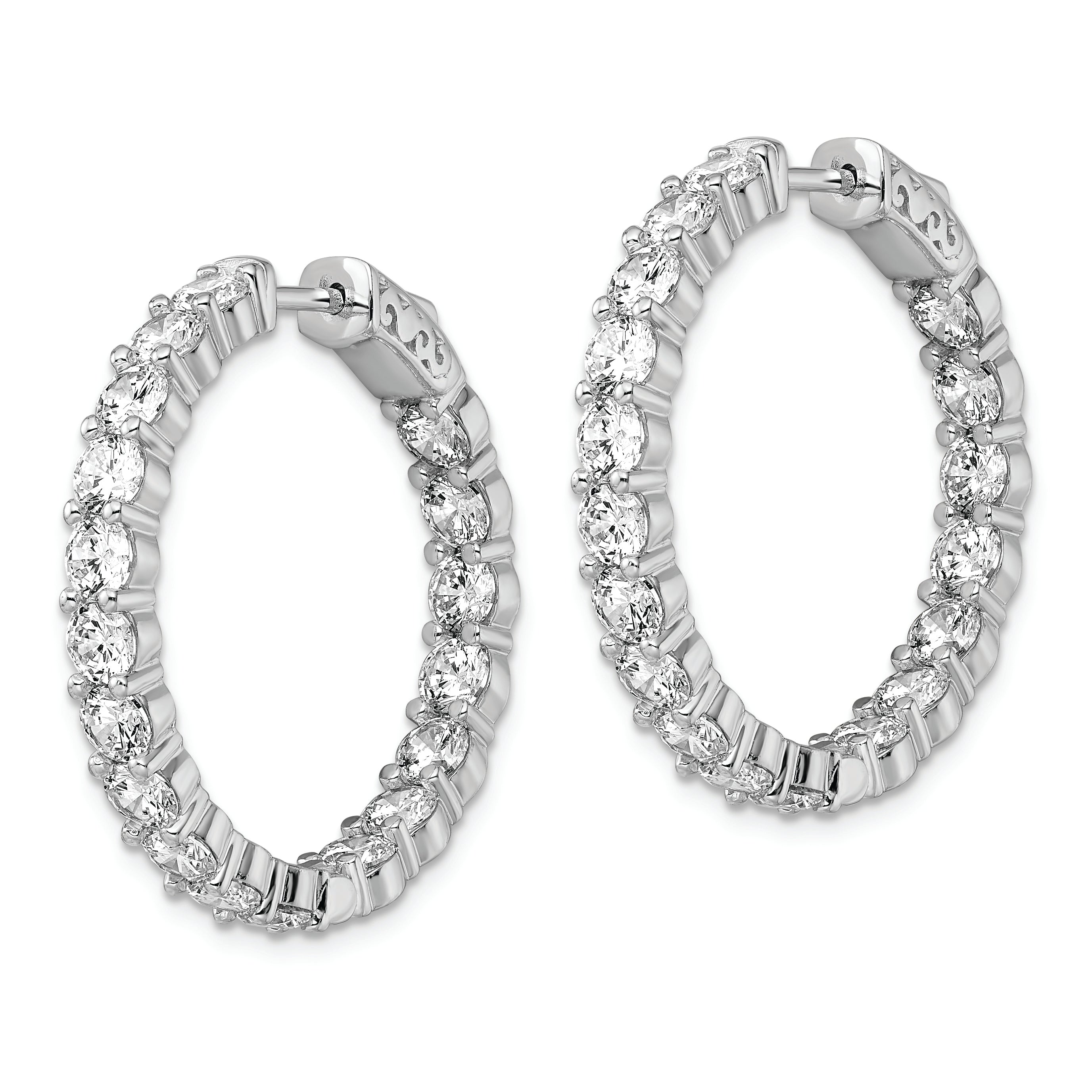 Sterling Shimmer Sterling Silver Rhodium-plated 36 Stone 3.75mm CZ In and Out Round Hinged Hoop Earrings