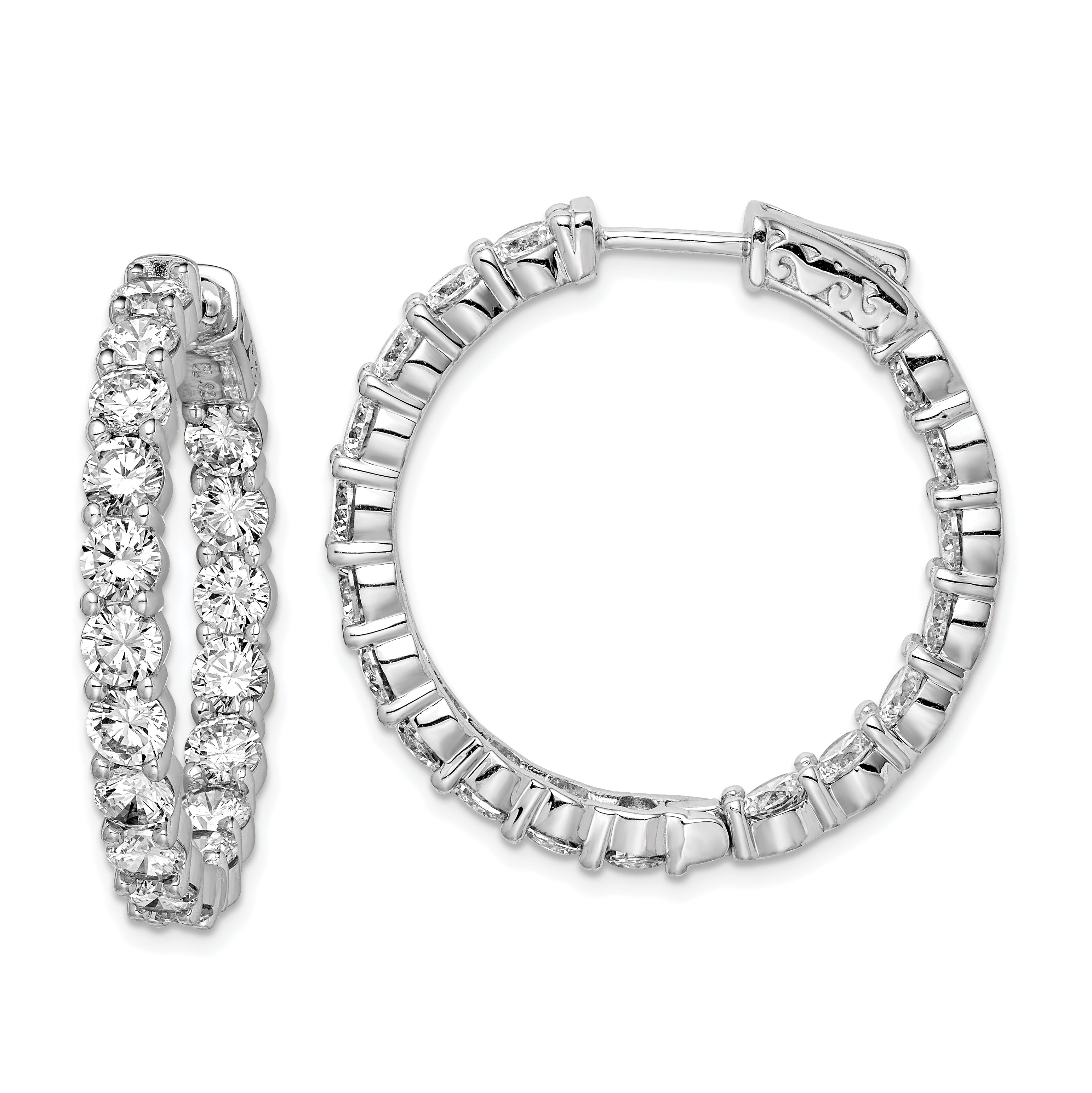 Sterling Shimmer Sterling Silver Rhodium-plated 36 Stone 3.75mm CZ In and Out Round Hinged Hoop Earrings