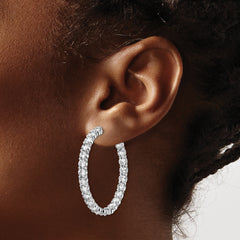 Sterling Shimmer Sterling Silver Rhodium-plated 50 Stone 3.75mm CZ In and Out Round Hinged Hoop Earrings