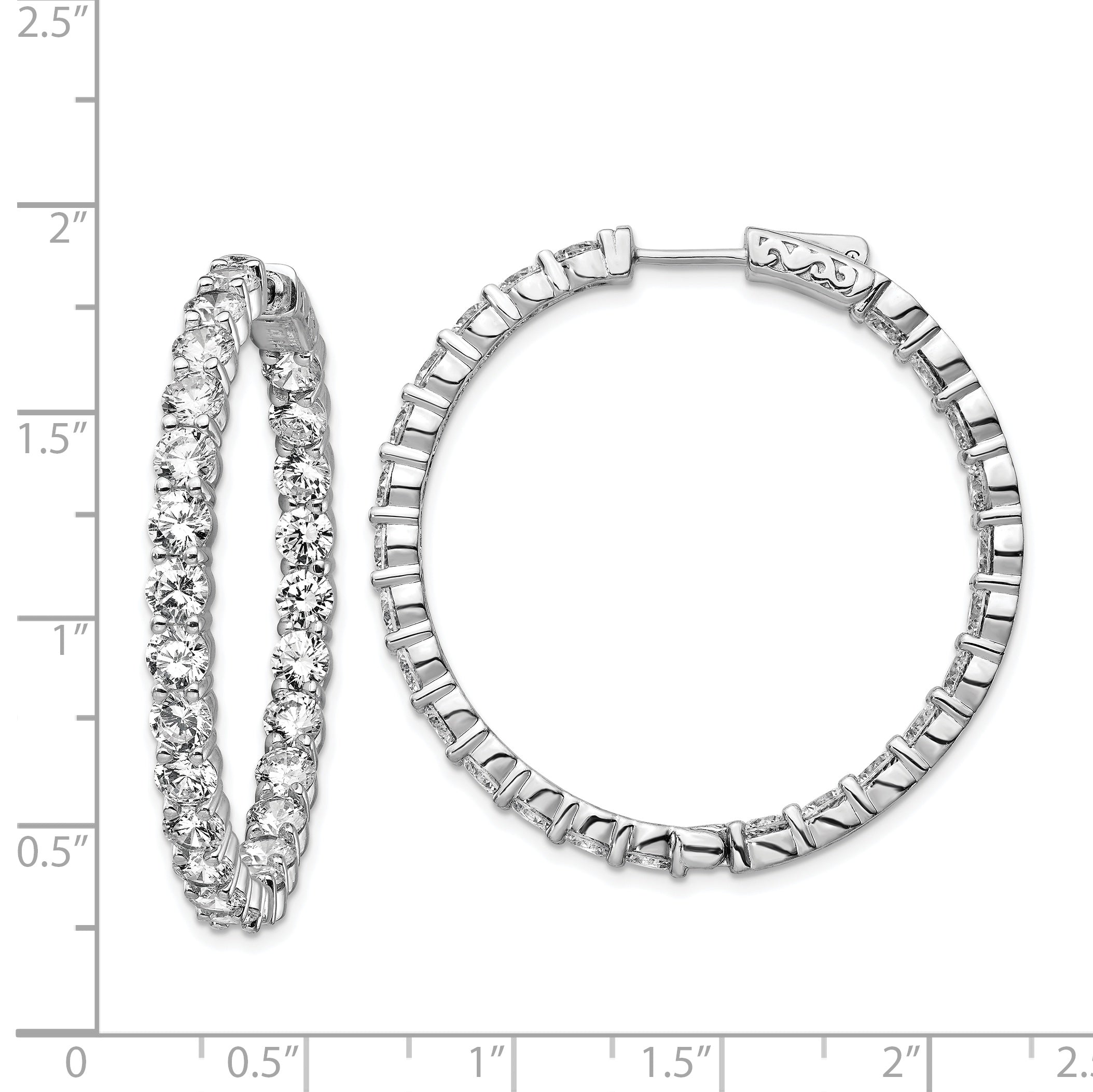 Sterling Shimmer Sterling Silver Rhodium-plated 50 Stone 3.75mm CZ In and Out Round Hinged Hoop Earrings