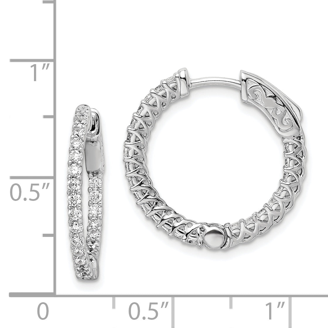 Sterling Shimmer Sterling Silver Rhodium-plated 46 Stone 1.7mm CZ In and Out Round Hinged Hoop Earrings