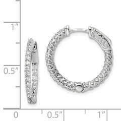 Sterling Shimmer Sterling Silver Rhodium-plated 46 Stone 1.7mm CZ In and Out Round Hinged Hoop Earrings