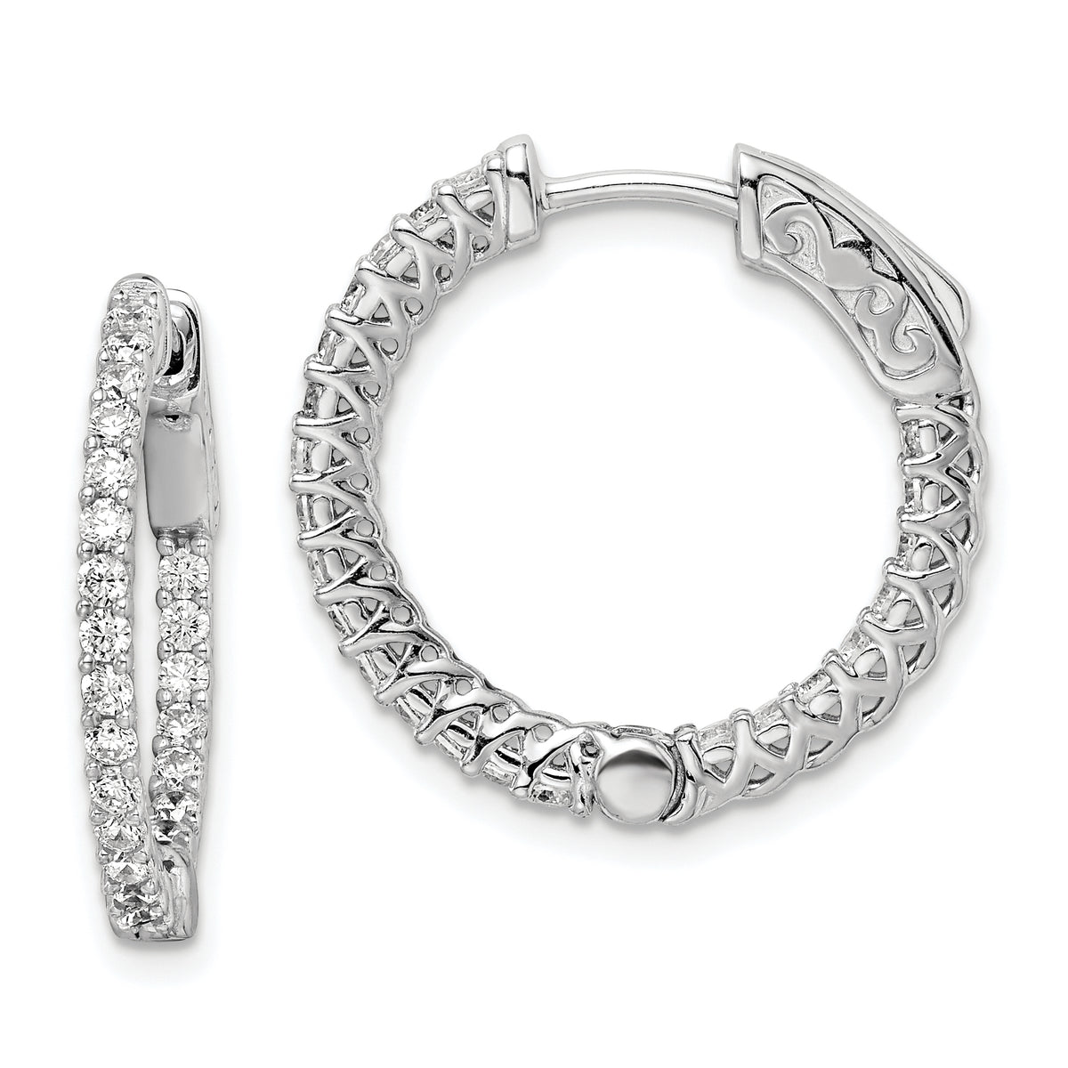 Sterling Shimmer Sterling Silver Rhodium-plated 46 Stone 1.7mm CZ In and Out Round Hinged Hoop Earrings