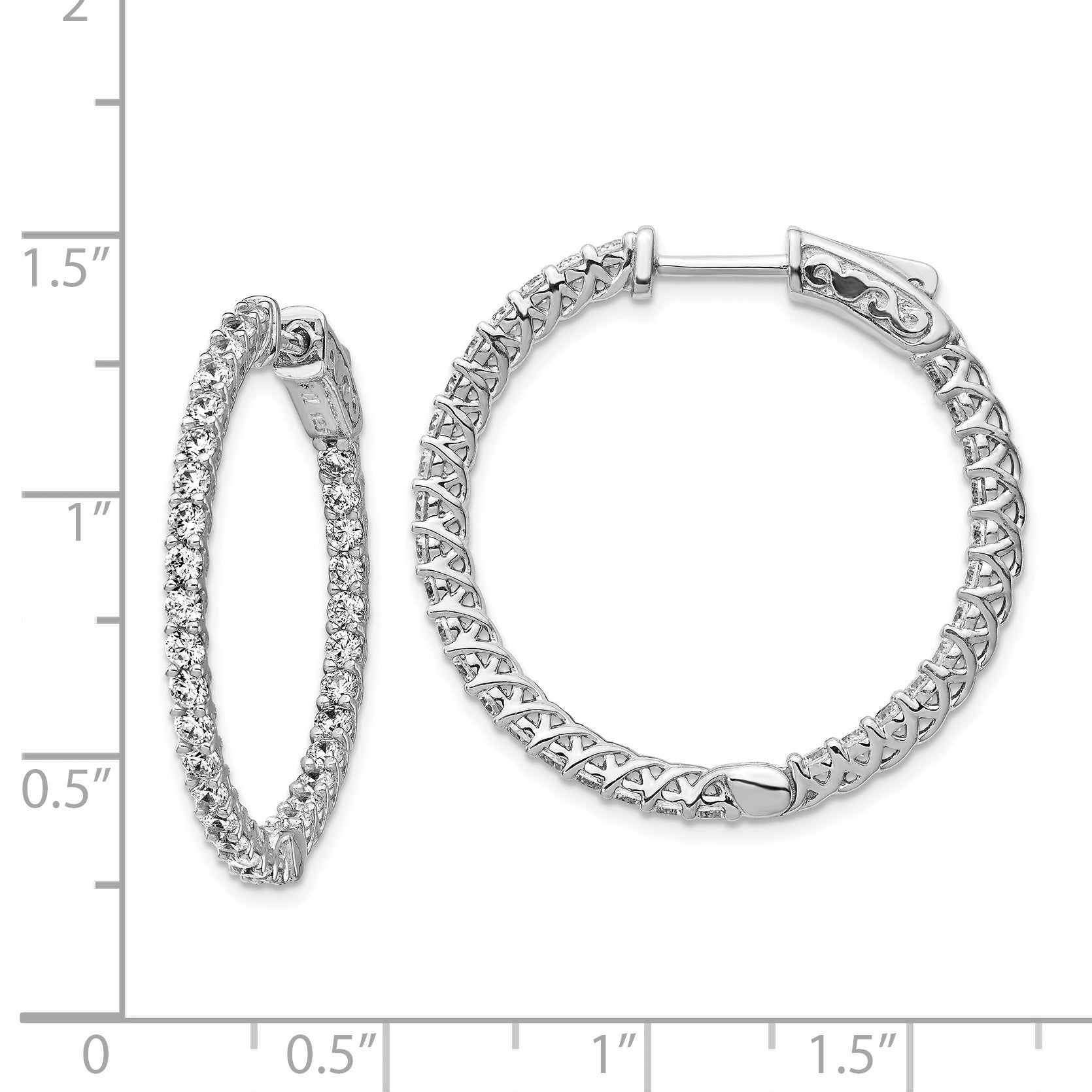 Sterling Shimmer Sterling Silver Rhodium-plated 64 Stone 2mm CZ In and Out Round Hinged Hoop Earrings