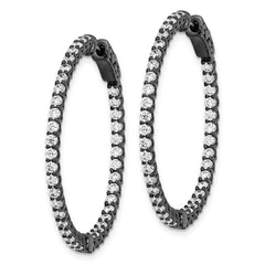 Sterling Shimmer Black Rhodium-plated 78 Stone 2mm CZ In and Out Round Hinged Hoop Earrings