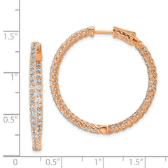 Sterling Shimmer Sterling Silver Rose-tone Flash Rose Gold-plated 78 Stone 2mm CZ In and Out Round Hinged Hoop Earrings