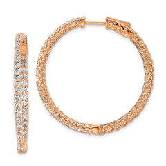 Sterling Shimmer Sterling Silver Rose-tone Flash Rose Gold-plated 78 Stone 2mm CZ In and Out Round Hinged Hoop Earrings