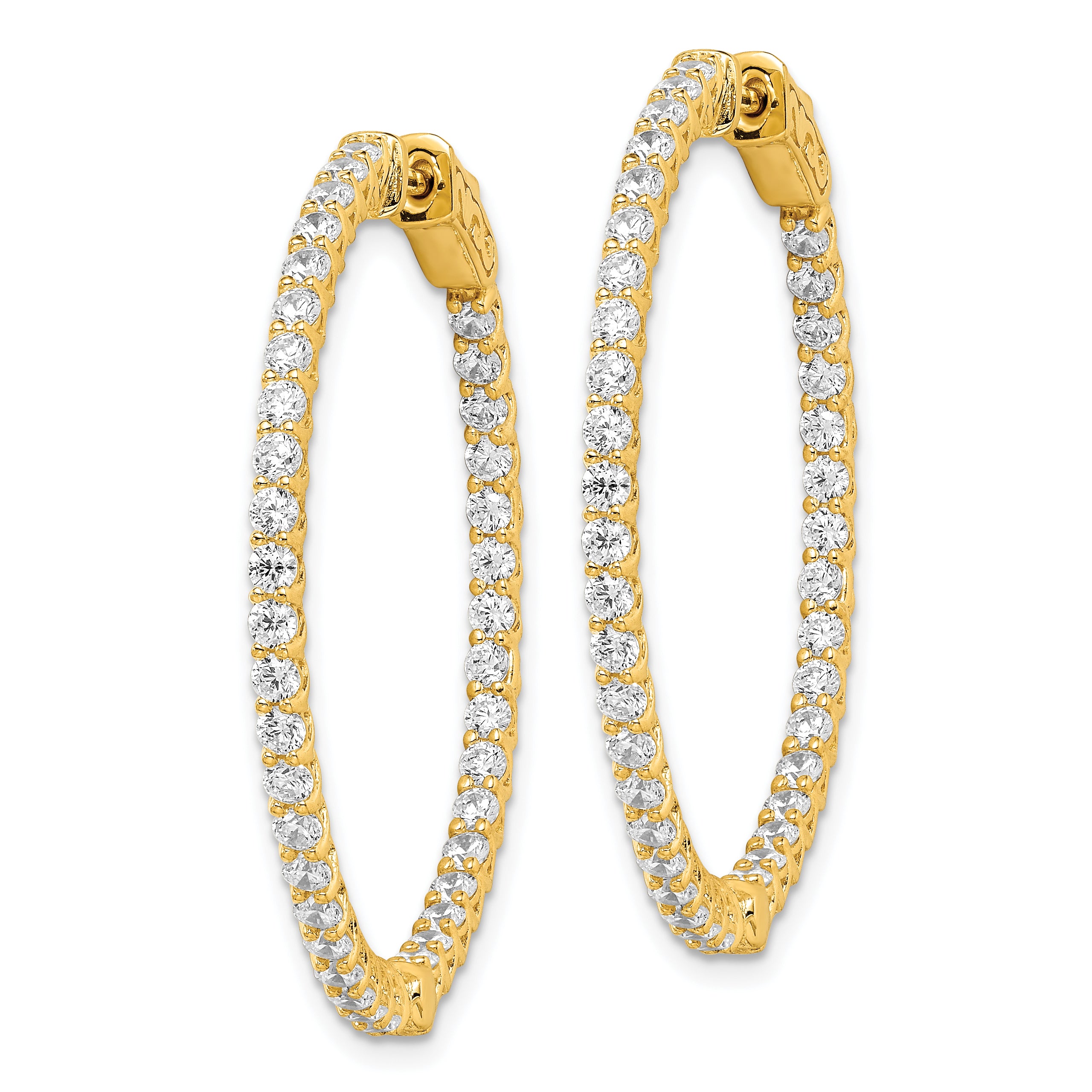 Sterling Shimmer Sterling Silver Gold-tone Flash Gold-plated 78 Stone 2mm CZ In and Out Round Hinged Hoop Earrings