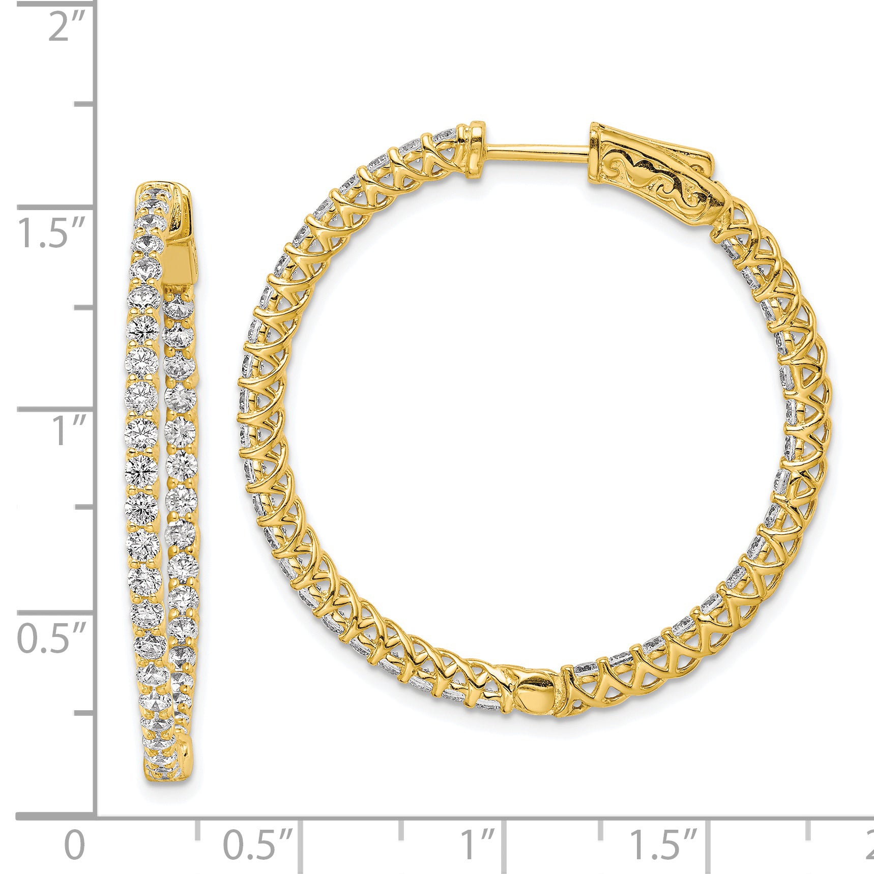 Sterling Shimmer Sterling Silver Gold-tone Flash Gold-plated 78 Stone 2mm CZ In and Out Round Hinged Hoop Earrings