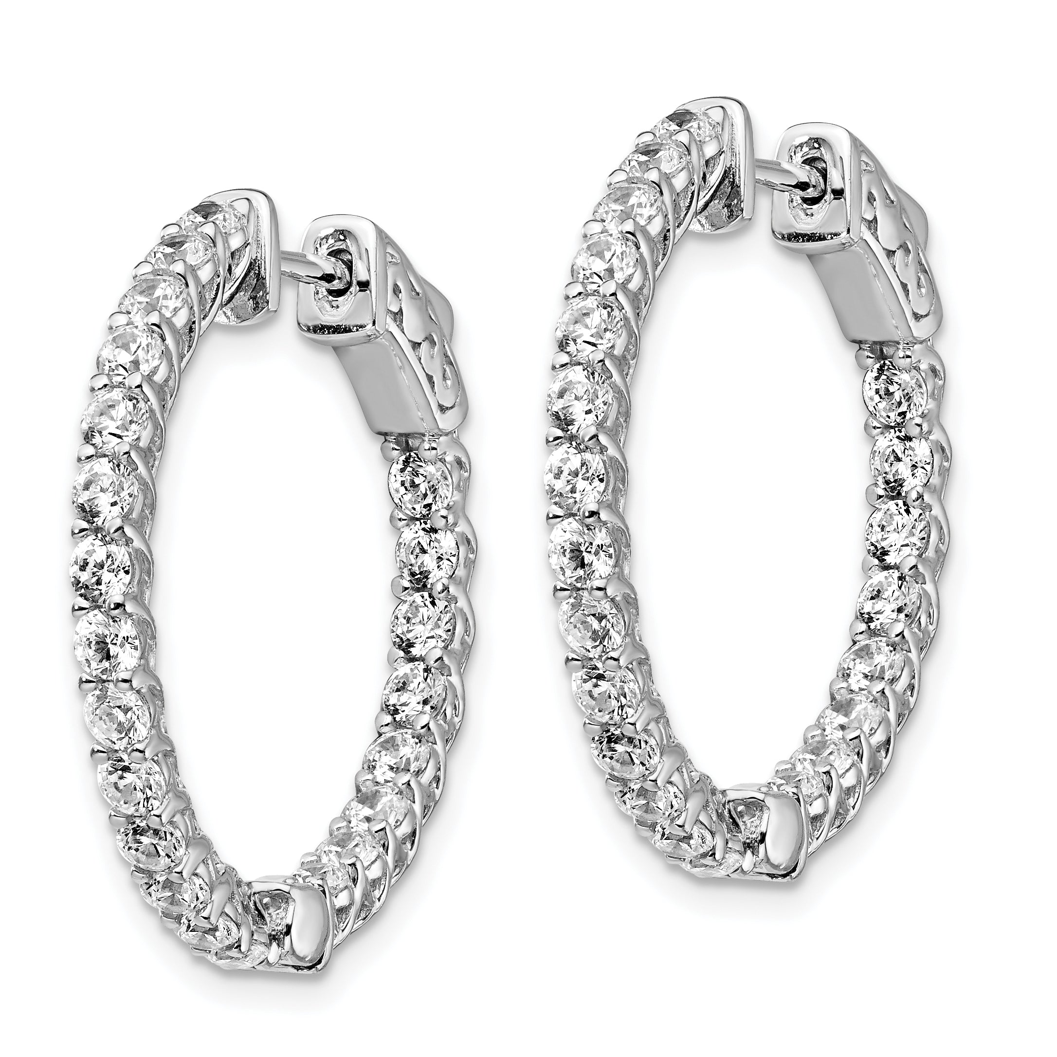 Sterling Shimmer Sterling Silver Rhodium-plated 44 Stone 2.5mm CZ In and Out Round Hinged Hoop Earrings