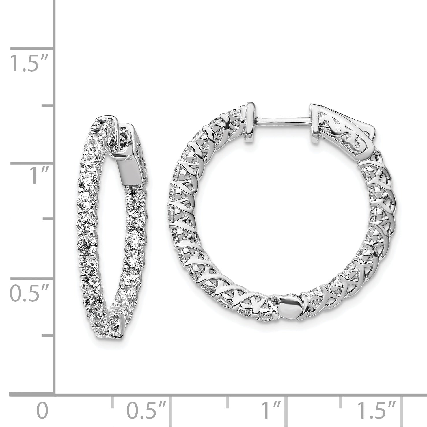 Sterling Shimmer Sterling Silver Rhodium-plated 44 Stone 2.5mm CZ In and Out Round Hinged Hoop Earrings