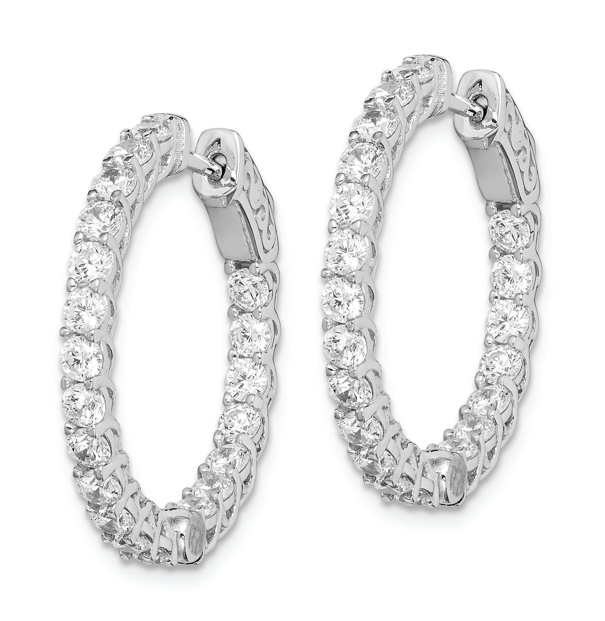 Sterling Shimmer Sterling Silver Rhodium-plated 40 Stone 2.5mm CZ In and Out Round Hinged Hoop Earrings