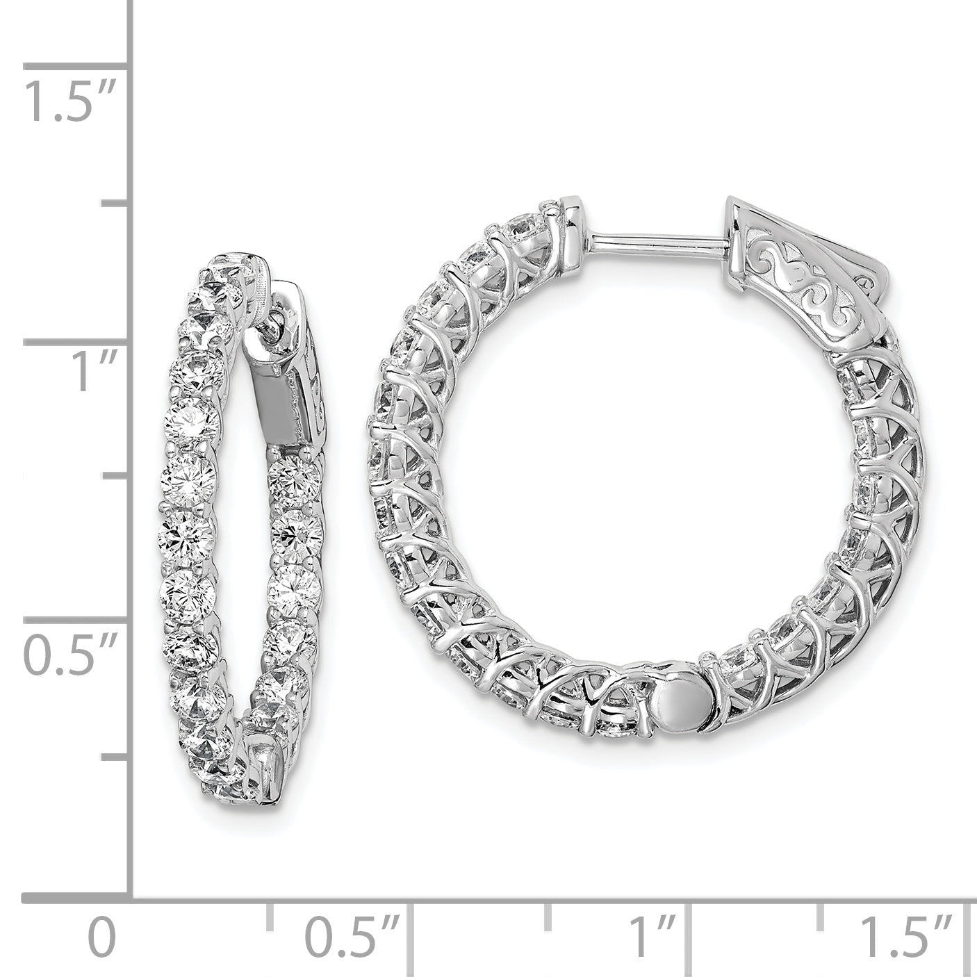 Sterling Shimmer Sterling Silver Rhodium-plated 40 Stone 2.5mm CZ In and Out Round Hinged Hoop Earrings