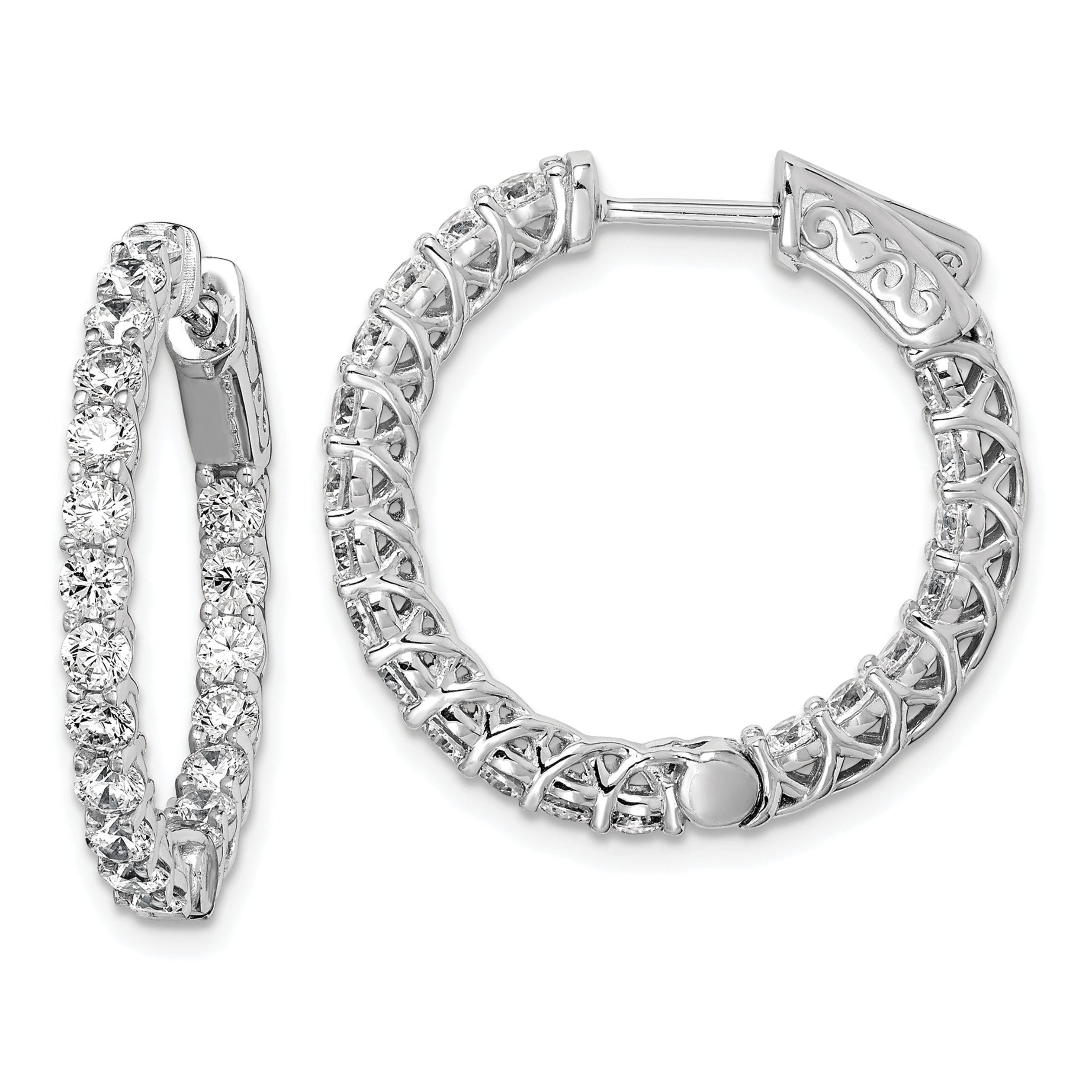 Sterling Shimmer Sterling Silver Rhodium-plated 40 Stone 2.5mm CZ In and Out Round Hinged Hoop Earrings