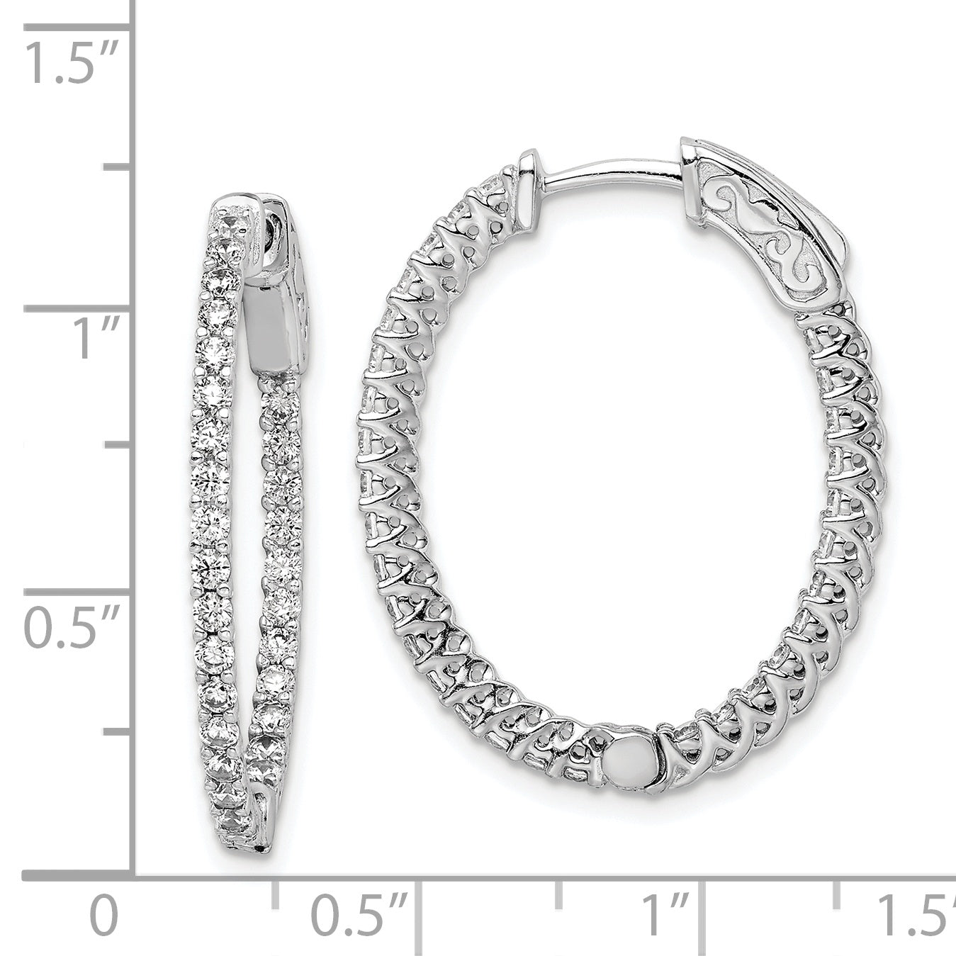 Sterling Shimmer Sterling Silver Rhodium-plated 60 Stone 1.7mm CZ In and Out Oval Hinged Hoop Earrings