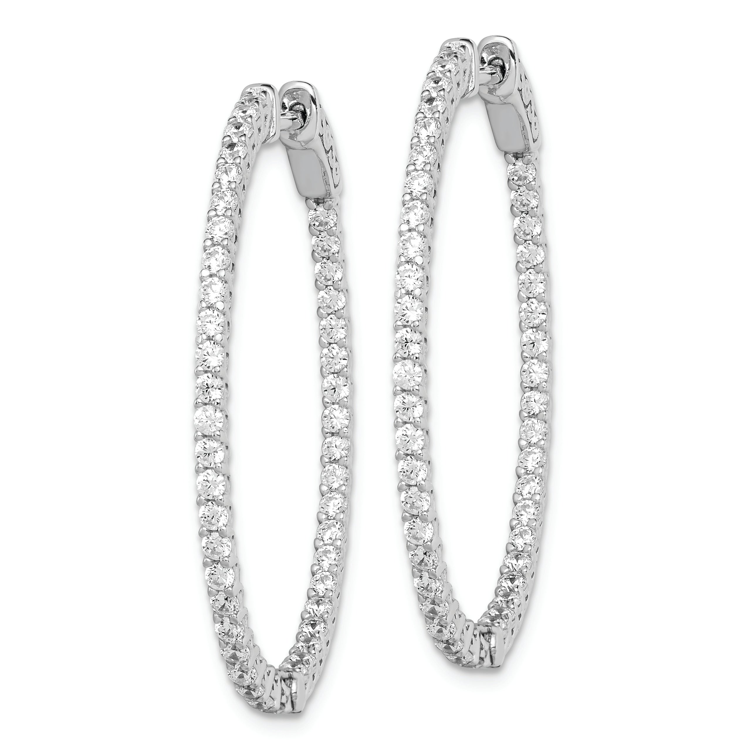 Sterling Shimmer Sterling Silver Rhodium-plated 88 Stone 1.7mm CZ In and Out Oval Hinged Hoop Earrings