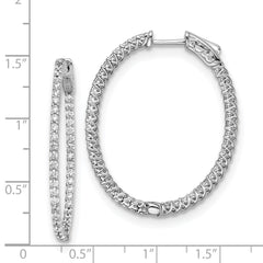 Sterling Shimmer Sterling Silver Rhodium-plated 88 Stone 1.7mm CZ In and Out Oval Hinged Hoop Earrings