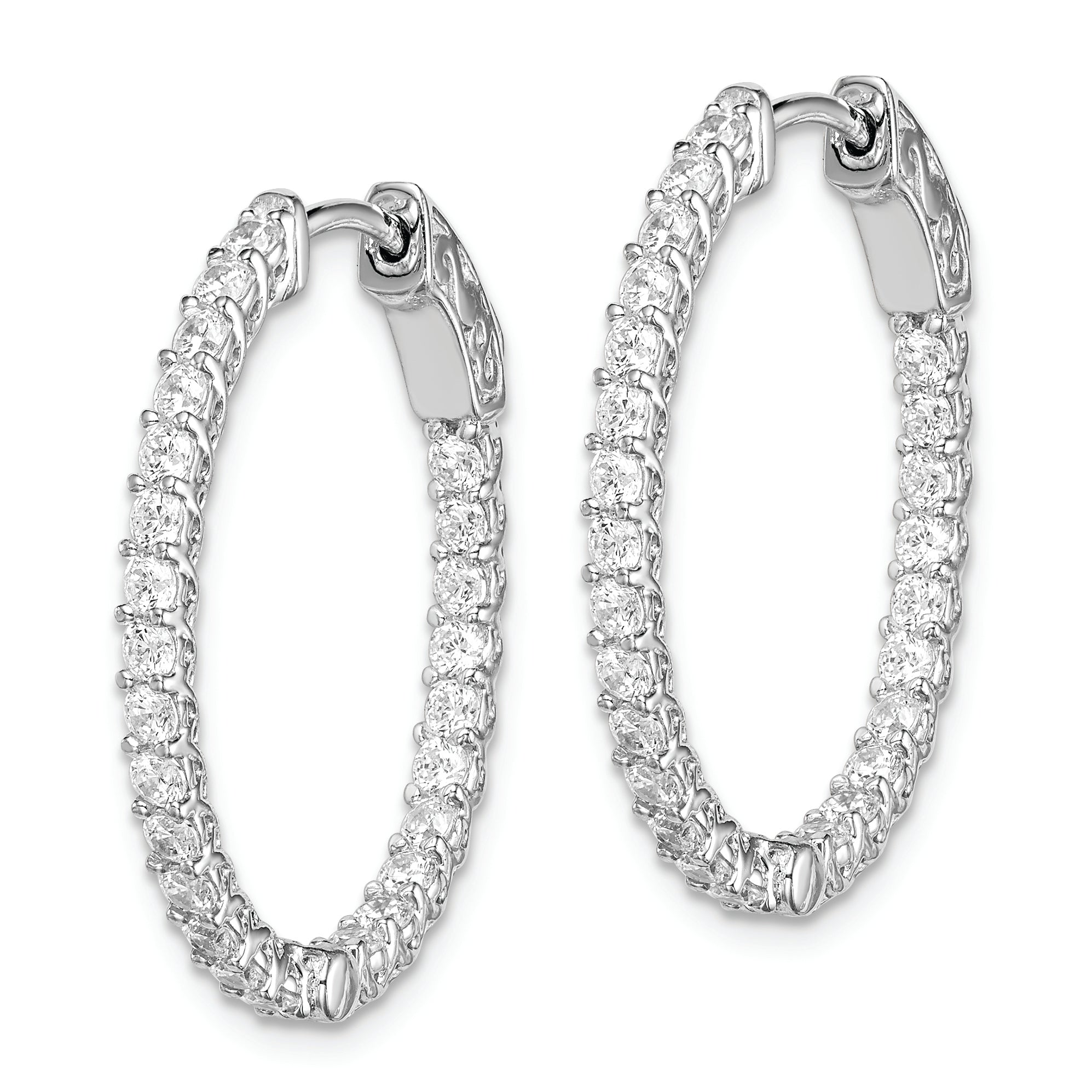 Sterling Shimmer Sterling Silver Rhodium-plated 50 Stone 2mm CZ In and Out Oval Hinged Hoop Earrings