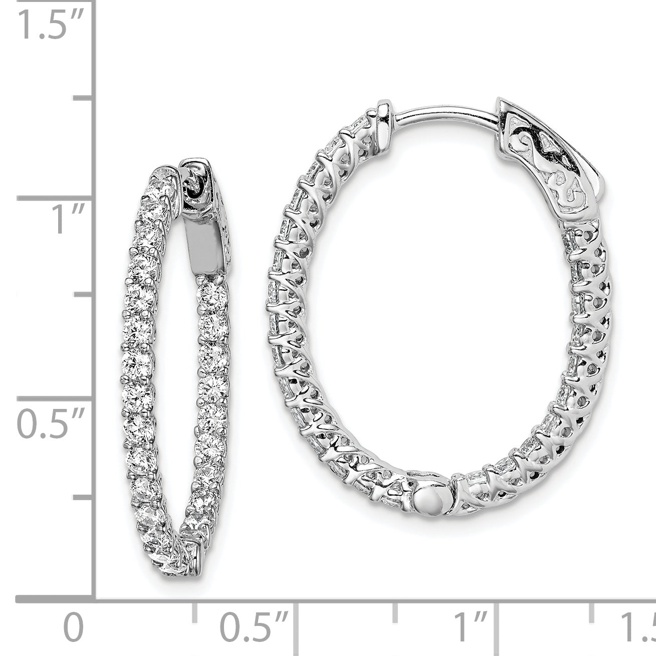 Sterling Shimmer Sterling Silver Rhodium-plated 50 Stone 2mm CZ In and Out Oval Hinged Hoop Earrings