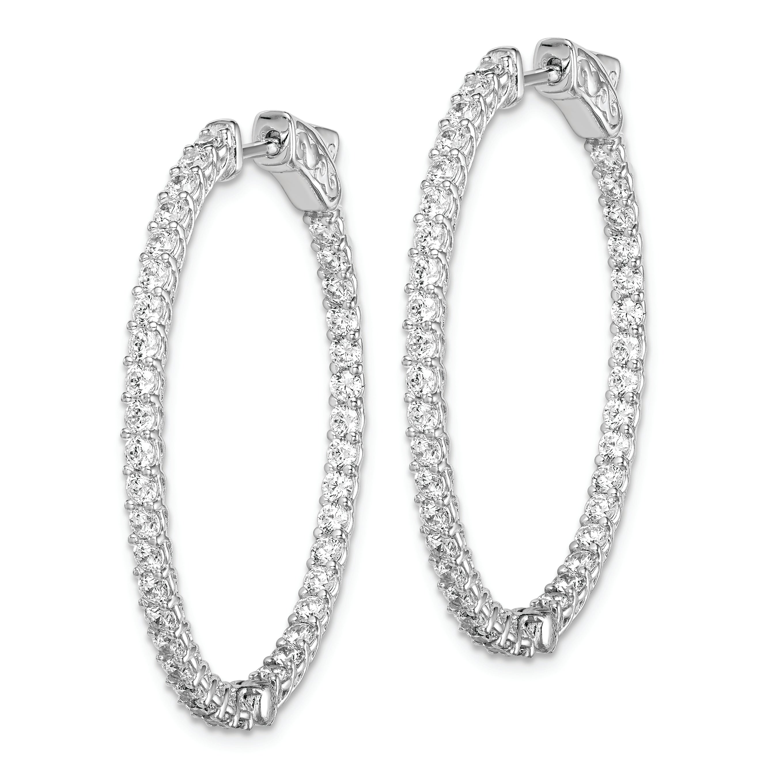 Sterling Shimmer Sterling Silver Rhodium-plated 76 Stone 2mm CZ In and Out Oval Hinged Hoop Earrings