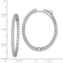 Sterling Shimmer Sterling Silver Rhodium-plated 76 Stone 2mm CZ In and Out Oval Hinged Hoop Earrings