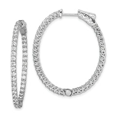 Sterling Shimmer Sterling Silver Rhodium-plated 76 Stone 2mm CZ In and Out Oval Hinged Hoop Earrings