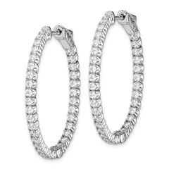 Sterling Shimmer Sterling Silver Rhodium-plated 66 Stone 2.0mm CZ In and Out Oval Hinged Hoop Earrings