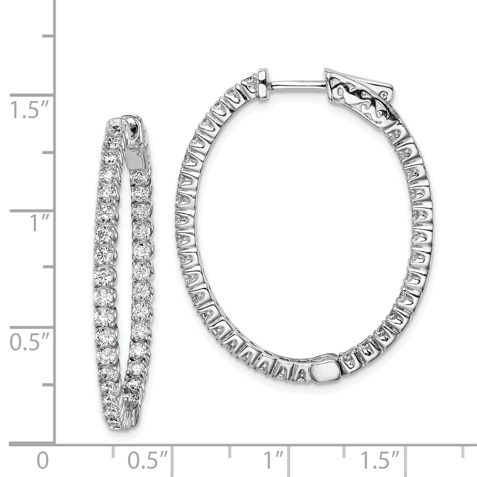 Sterling Shimmer Sterling Silver Rhodium-plated 66 Stone 2.0mm CZ In and Out Oval Hinged Hoop Earrings