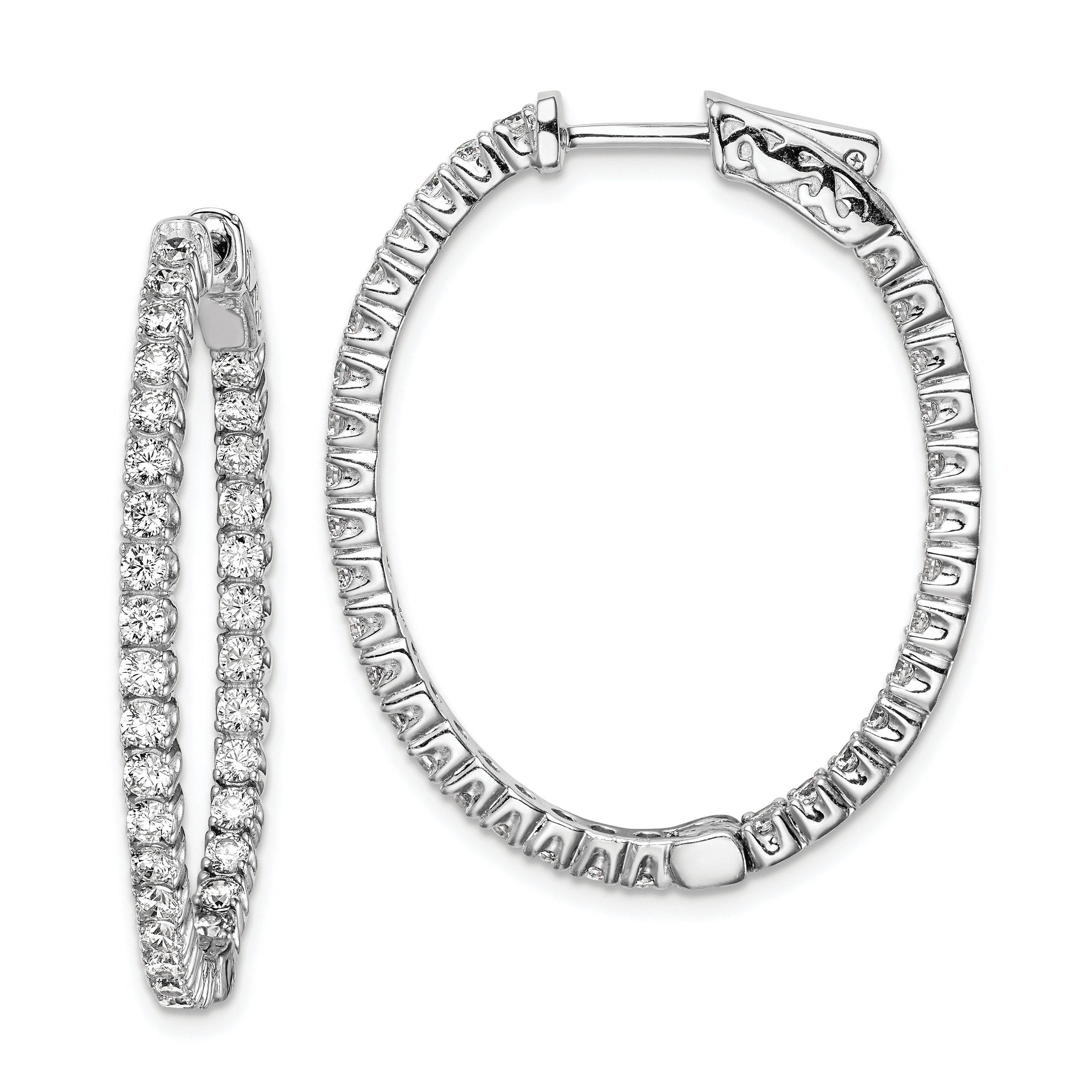 Sterling Shimmer Sterling Silver Rhodium-plated 66 Stone 2.0mm CZ In and Out Oval Hinged Hoop Earrings