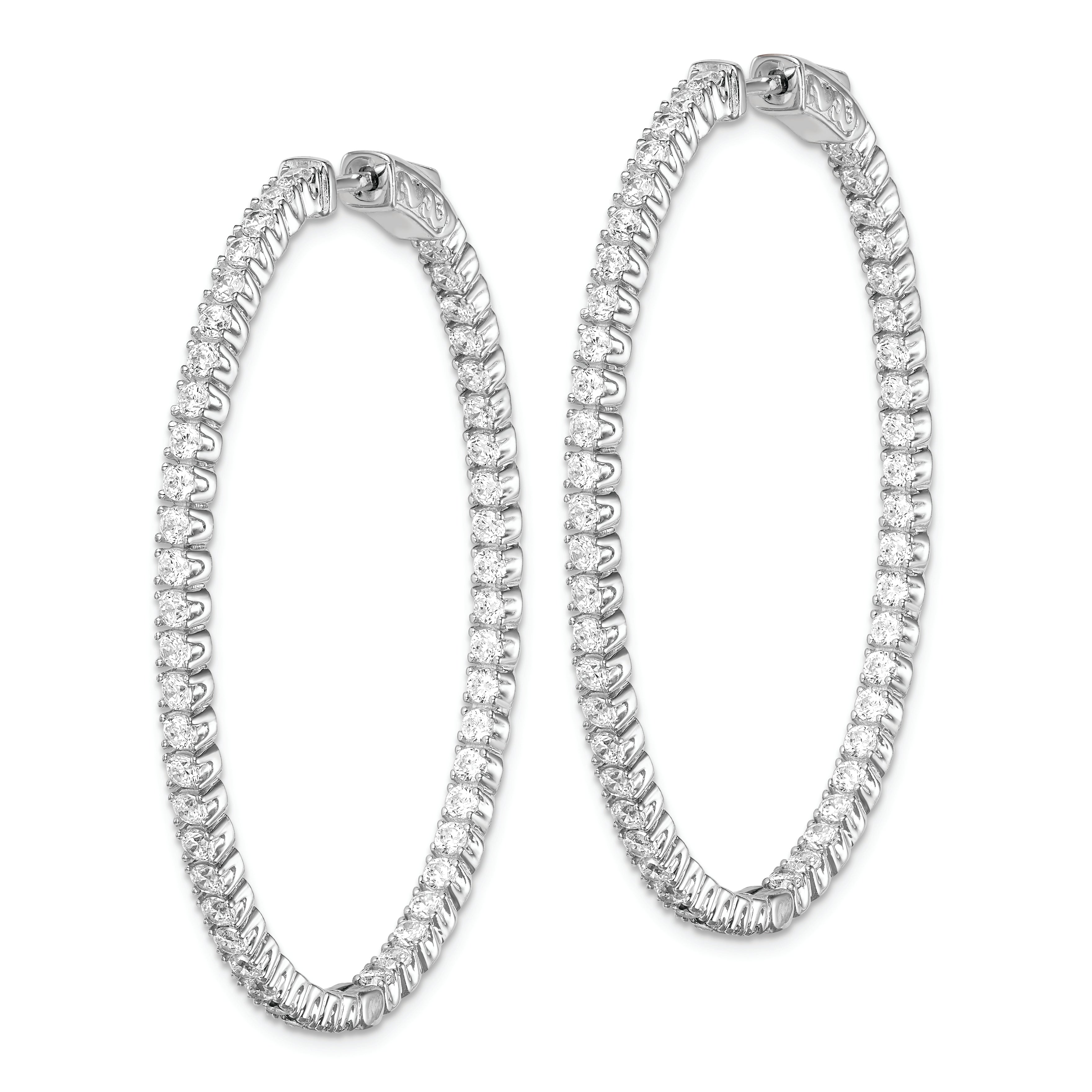 Sterling Shimmer Sterling Silver Rhodium-plated 100 Stone 2.0mm CZ In and Out Oval Hinged Hoop Earrings