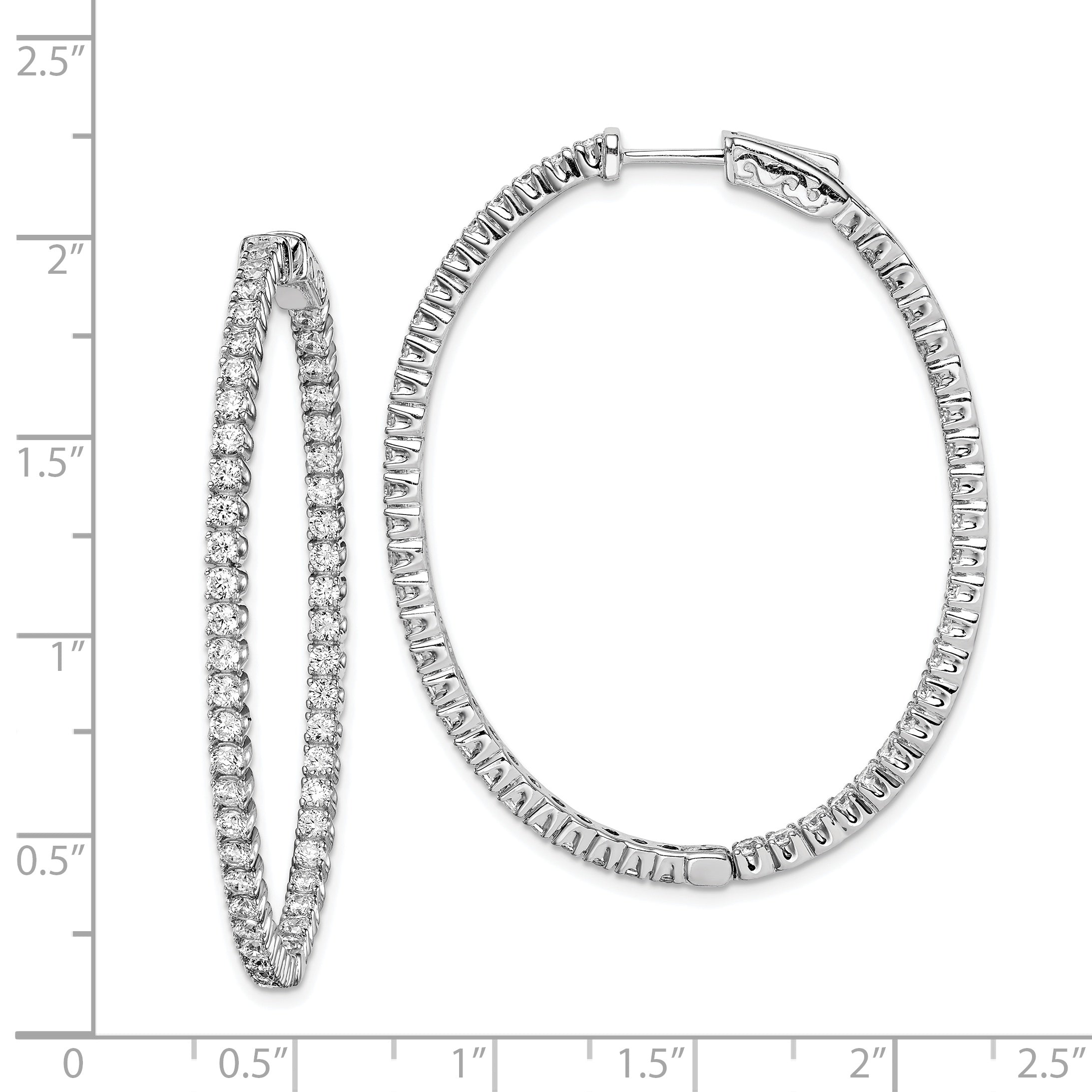 Sterling Shimmer Sterling Silver Rhodium-plated 100 Stone 2.0mm CZ In and Out Oval Hinged Hoop Earrings