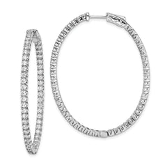 Sterling Shimmer Sterling Silver Rhodium-plated 100 Stone 2.0mm CZ In and Out Oval Hinged Hoop Earrings