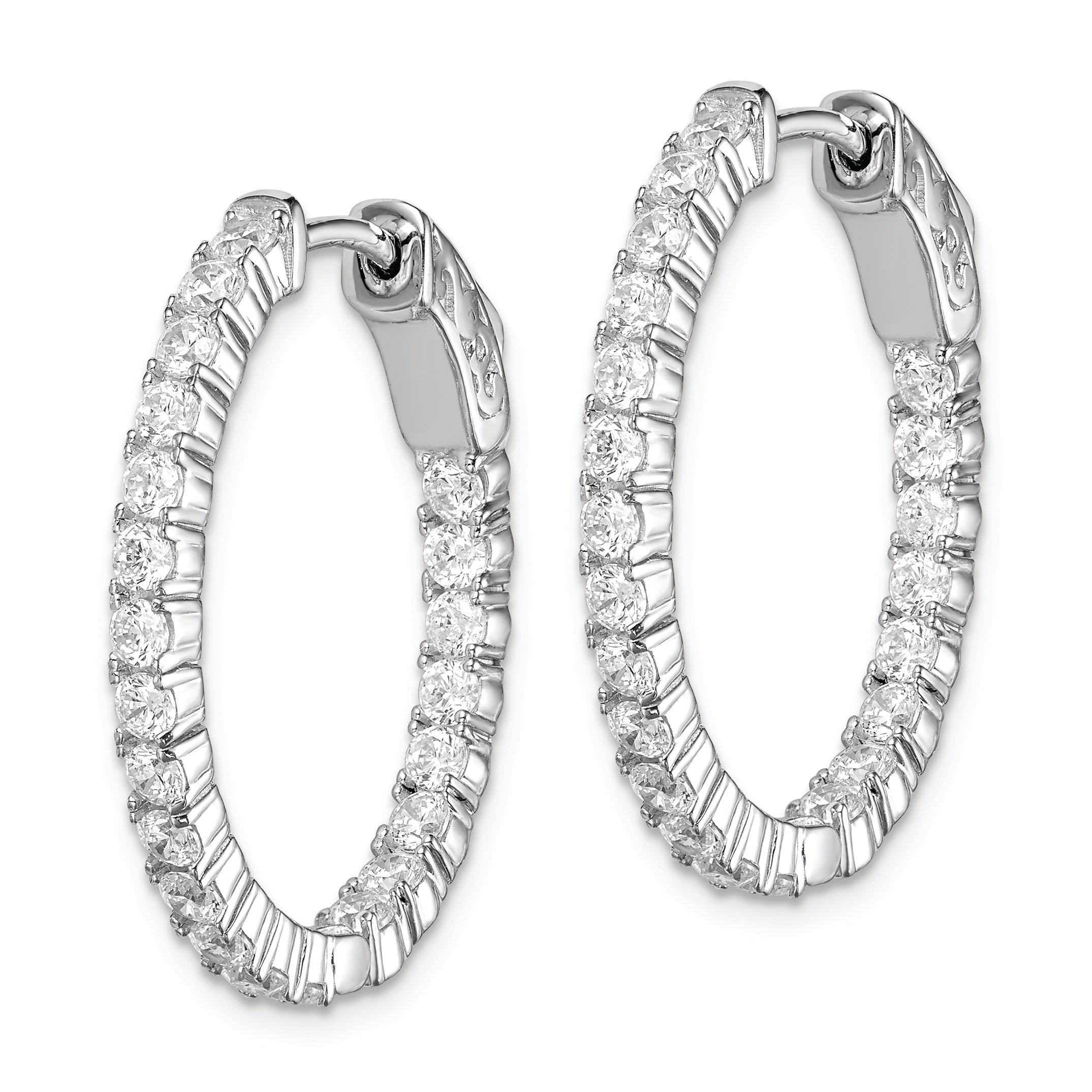 Sterling Shimmer Sterling Silver Rhodium-plated 44 Stone 2.3mm CZ In and Out Oval Hinged Hoop Earrings