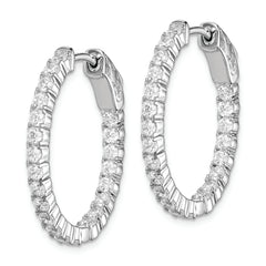 Sterling Shimmer Sterling Silver Rhodium-plated 44 Stone 2.3mm CZ In and Out Oval Hinged Hoop Earrings