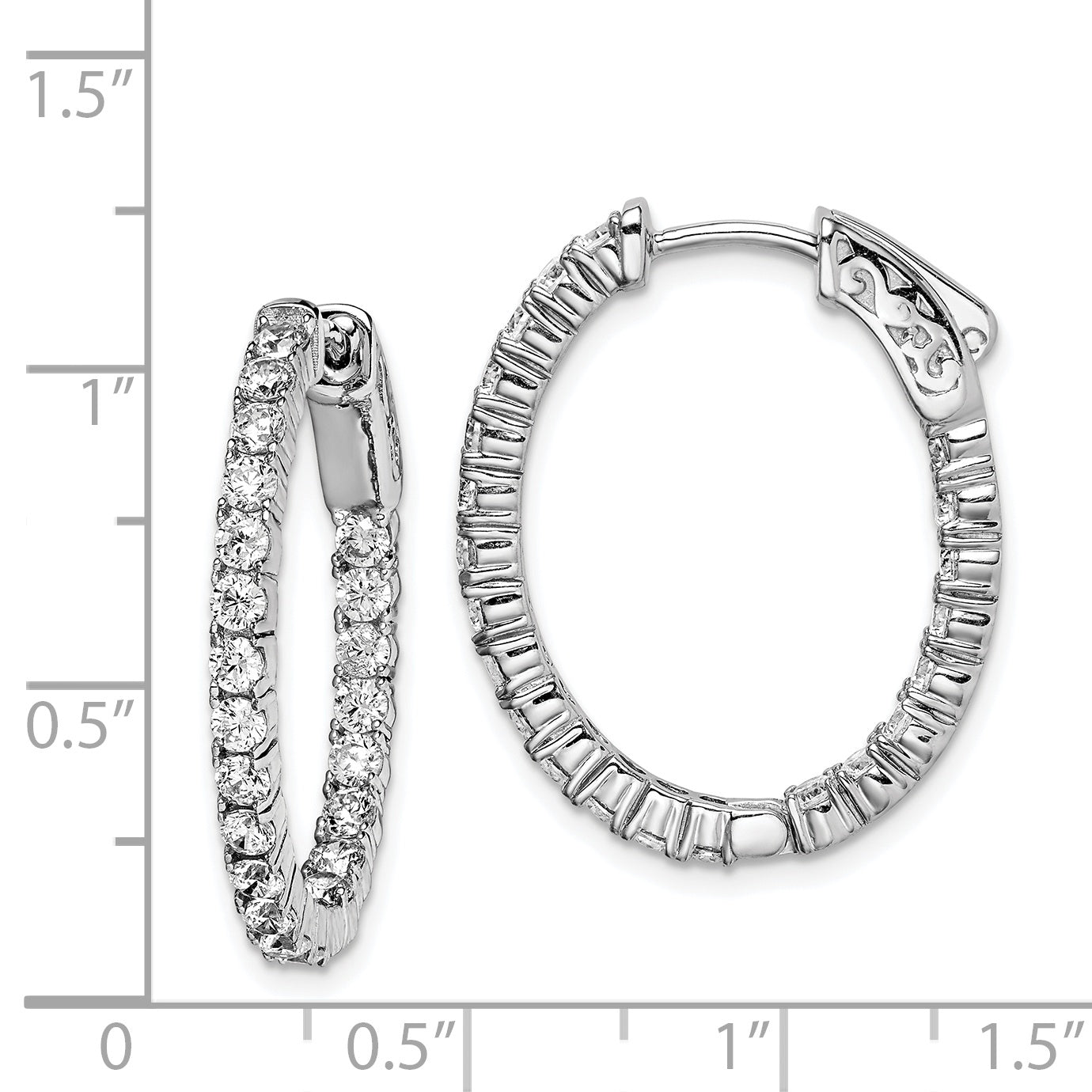 Sterling Shimmer Sterling Silver Rhodium-plated 44 Stone 2.3mm CZ In and Out Oval Hinged Hoop Earrings