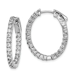 Sterling Shimmer Sterling Silver Rhodium-plated 44 Stone 2.3mm CZ In and Out Oval Hinged Hoop Earrings