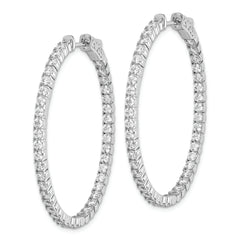 Sterling Shimmer Sterling Silver Rhodium-plated 84 Stone 2.3mm CZ In and Out Oval Hinged Hoop Earrings