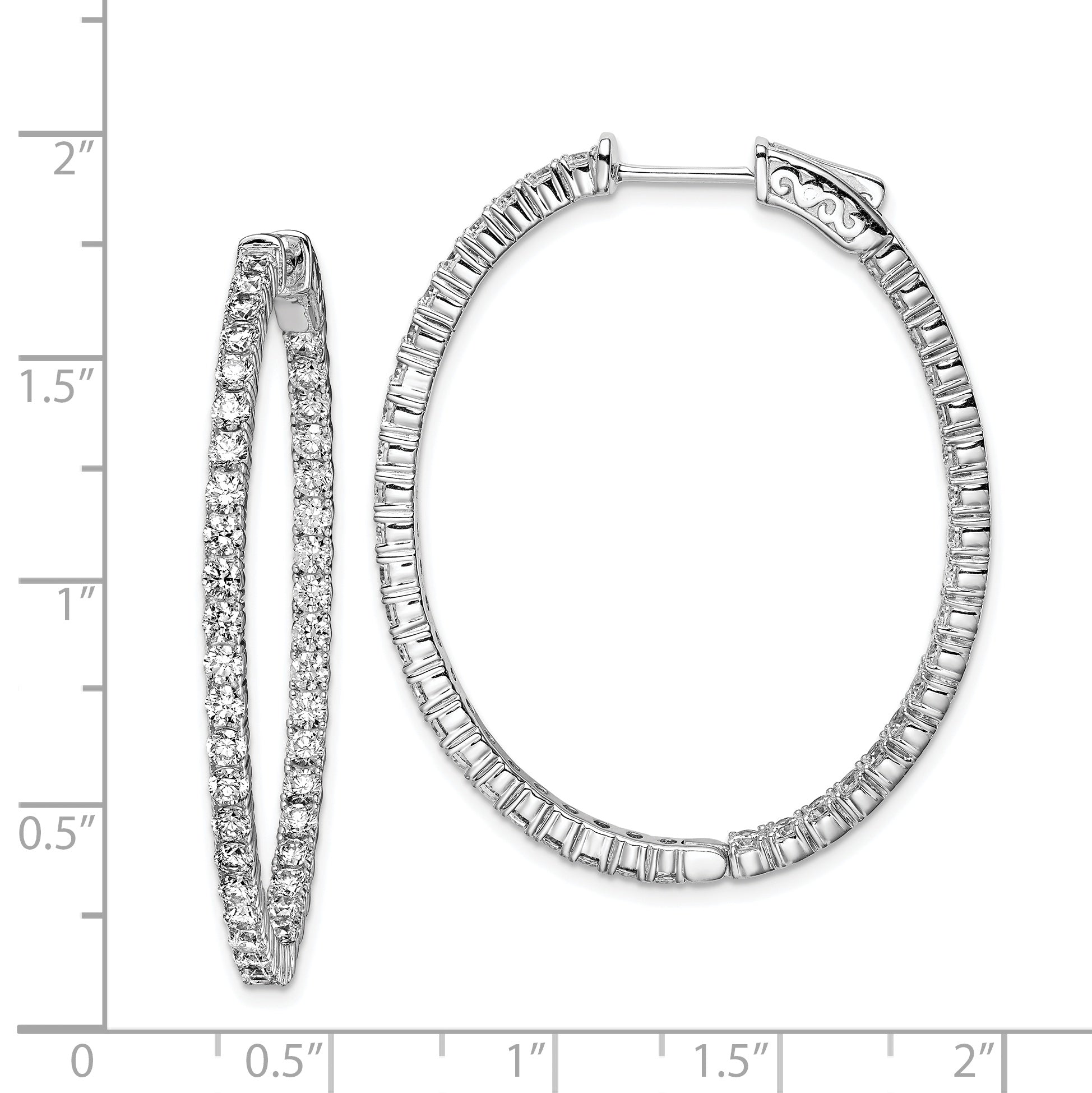 Sterling Shimmer Sterling Silver Rhodium-plated 84 Stone 2.3mm CZ In and Out Oval Hinged Hoop Earrings